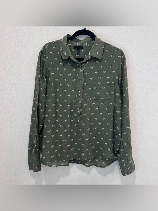 J. Crew Tops - J.Crew Green Airedale Terrier Dog Half Button Down Shirt Size 14 sill blend